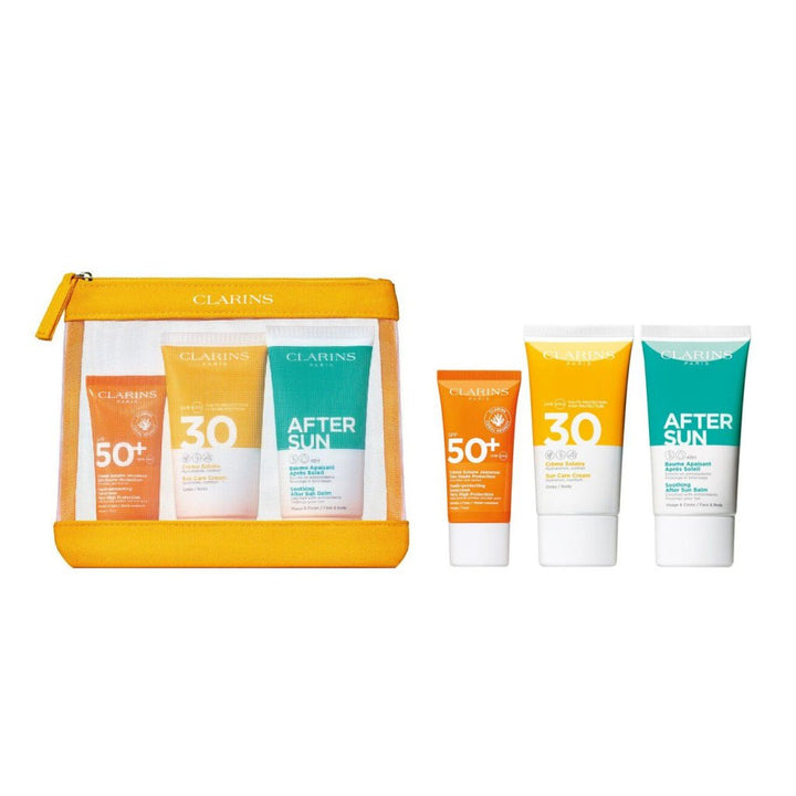 Clarins Essential Suncare Travel Set (Face SPF50 30ml + Body SPF30 75ml + After Sun Balm 75ml) - Fragrance London