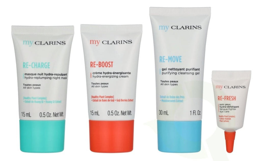 Clarins Grab and Go Set (Cleansing Gel 30ml + Reboost Cream 15ml + Recharge Mask 15ml + Eyes 3ml) - Fragrance London