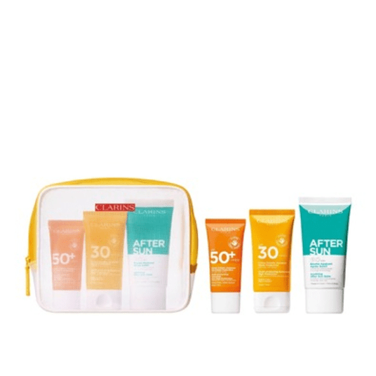 Clarins Suncare Travel Set (Face Cream SPF50 30ml + Body Cream SPF30 75ml + After Sun Balm 75ml) - Fragrance London