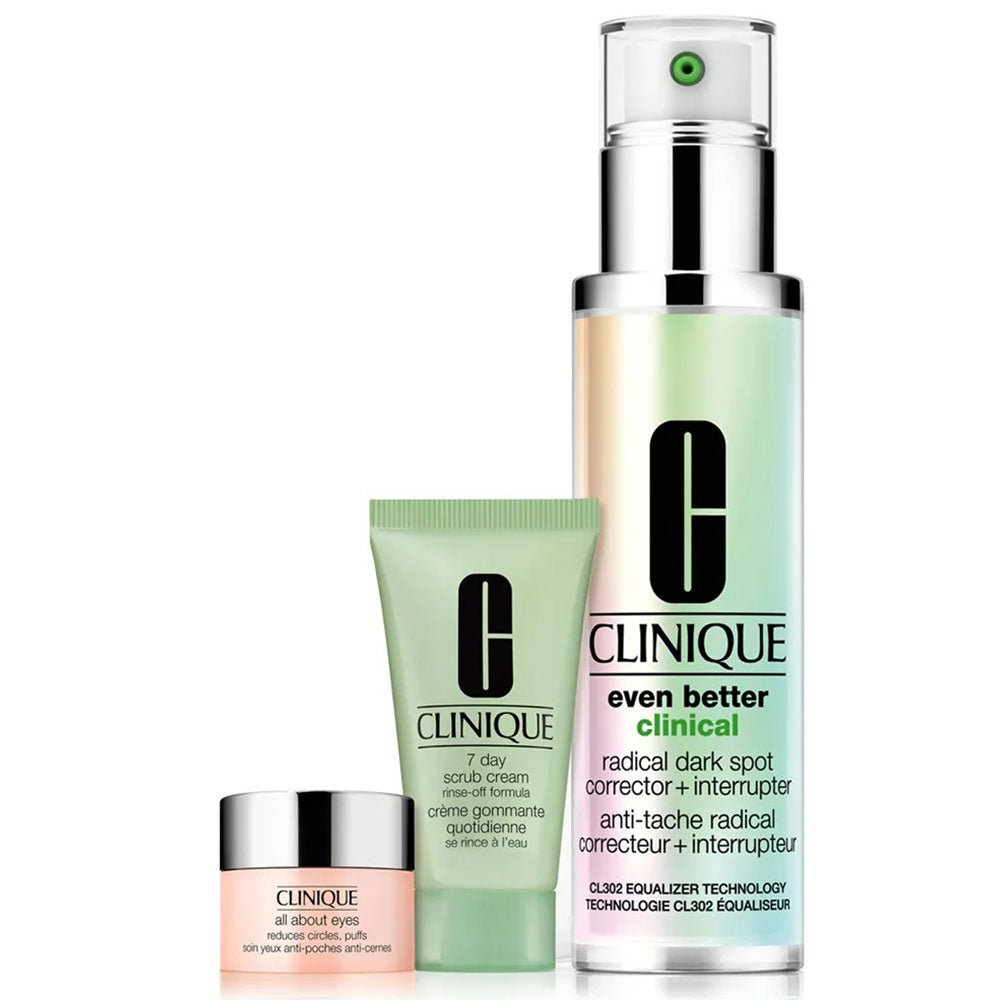 Clinique Skincare Set (Dark Spot Corrector 50ml + 7 Day Scrub 30ml + Eye Cream 5ml) - Fragrance London