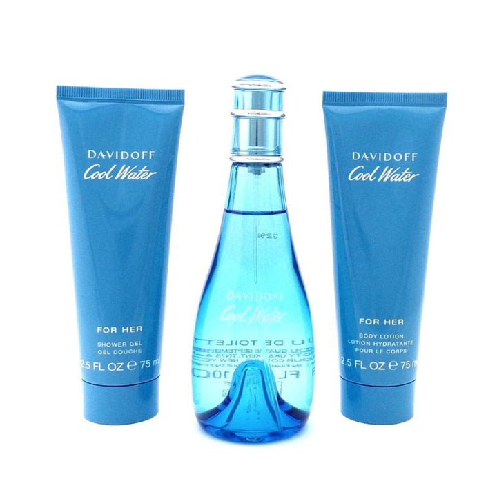 Davidoff Cool Water Gift Set (Eau De Toilette 100ml + Shower Gel 75ml + Body Lotion 75ml) - Fragrance London