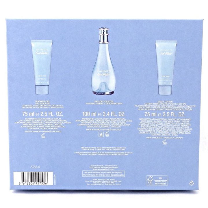 Davidoff Cool Water Gift Set (Eau De Toilette 100ml + Shower Gel 75ml + Body Lotion 75ml) - Fragrance London