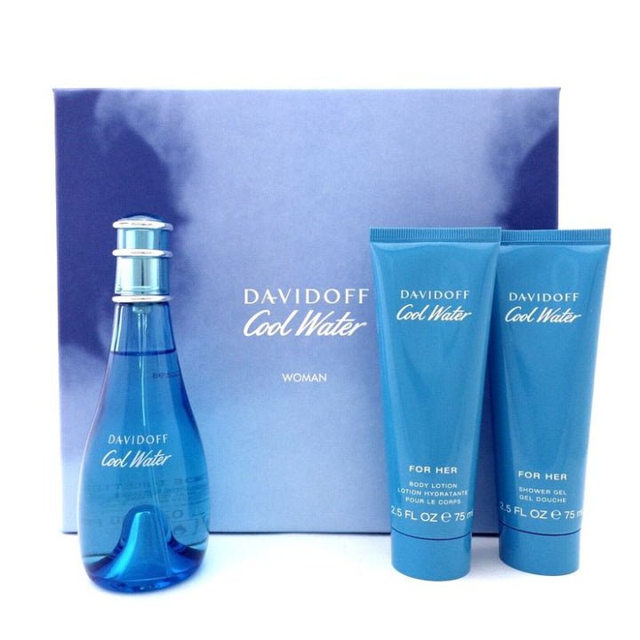 Davidoff Cool Water Gift Set (Eau De Toilette 100ml + Shower Gel 75ml + Body Lotion 75ml) - Fragrance London