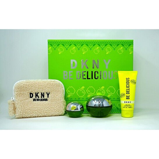 DKNY Be Delicious Gift Set (Eau De Parfum Spray 100ml + Eau De Parfum Spray 15ml + Body Lotion 100ml + Purse) - Fragrance London