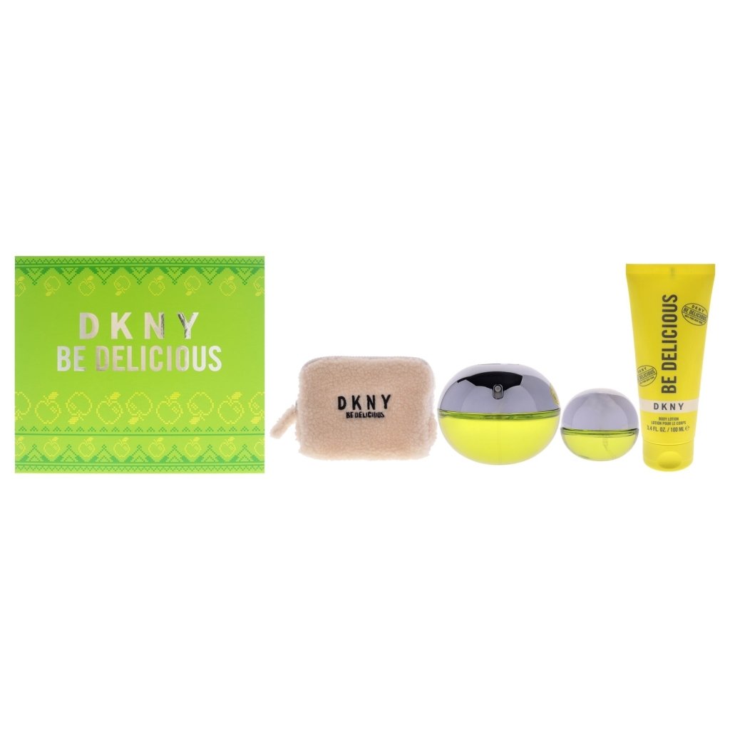 DKNY Be Delicious Gift Set (Eau De Parfum Spray 100ml + Eau De Parfum Spray 15ml + Body Lotion 100ml + Purse) - Fragrance London