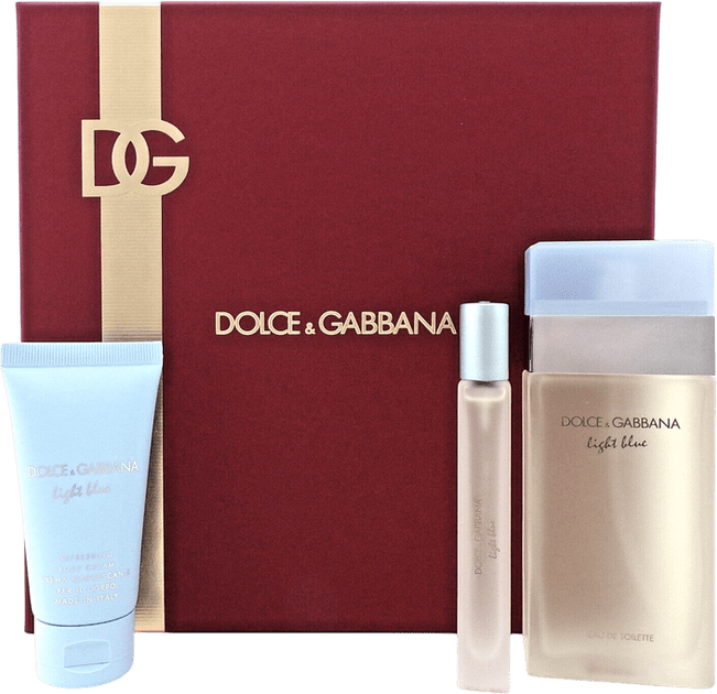Dolce & Gabbana Light Blue Gift Set (Eau De Toilette 100ml + Body Cream 50ml + Eau De Toilette 10ml) - Fragrance London