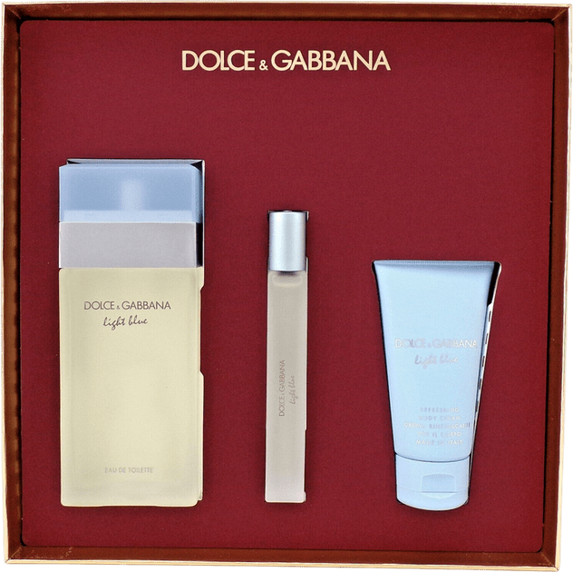 Dolce & Gabbana Light Blue Gift Set (Eau De Toilette 100ml + Body Cream 50ml + Eau De Toilette 10ml) - Fragrance London