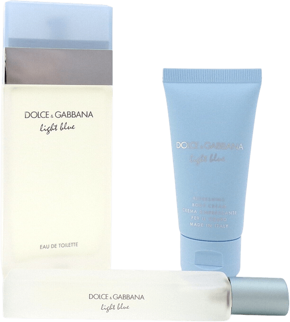 Dolce & Gabbana Light Blue Gift Set (Eau De Toilette 100ml + Body Cream 50ml + Eau De Toilette 10ml) - Fragrance London