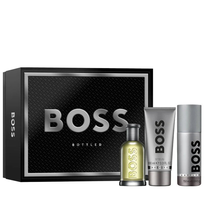 Hugo Boss Bottled Gift Set (Eau De Toilette 100ml + Shower Gel 100ml + Deodorant Spray 150ml) - Fragrance London