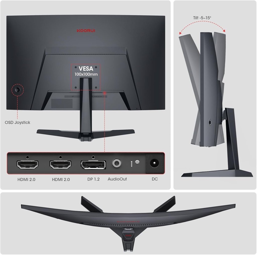 KOORUI 27 Inch Curved Gaming Monitor 180Hz FHD VA 1ms 1500R – 27E6CA - Fragrance London