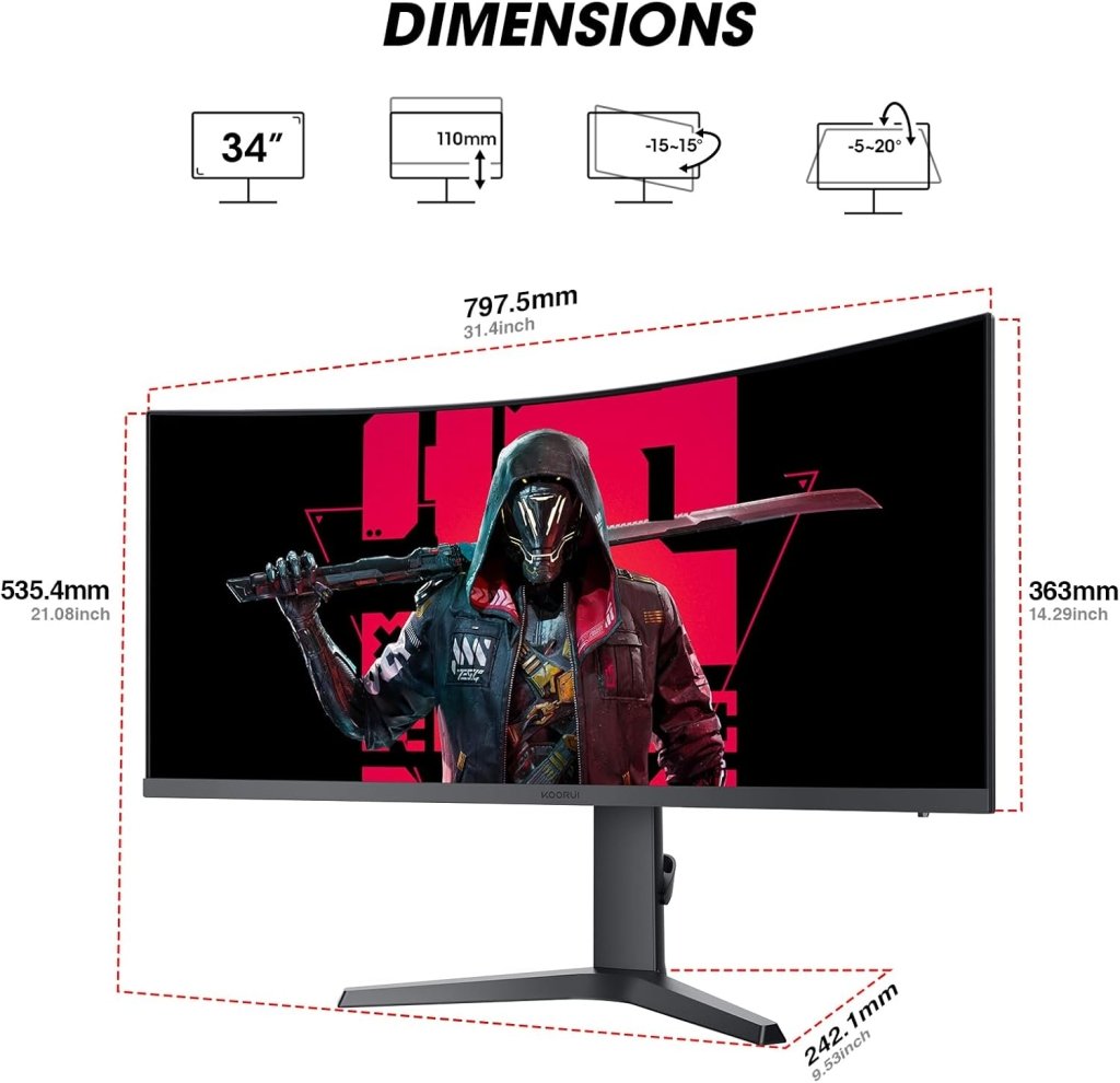 KOORUI 34" UltraWide Curved Gaming Monitor WQHD 165Hz – 34E6UC - Fragrance London