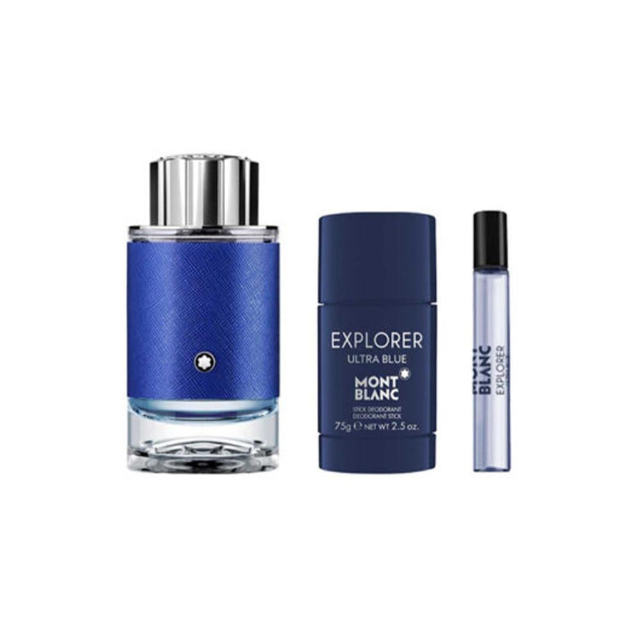 Mont Blanc Explorer Ultra Blue Gift Set (Eau De Parfum 100ml + Deodorant Stick 75ml + Eau De Parfum 7.5ml) - Fragrance London