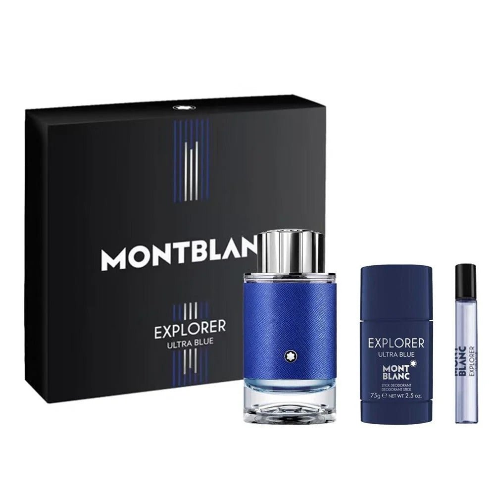 Mont Blanc Explorer Ultra Blue Gift Set (Eau De Parfum 100ml + Deodorant Stick 75ml + Eau De Parfum 7.5ml) - Fragrance London