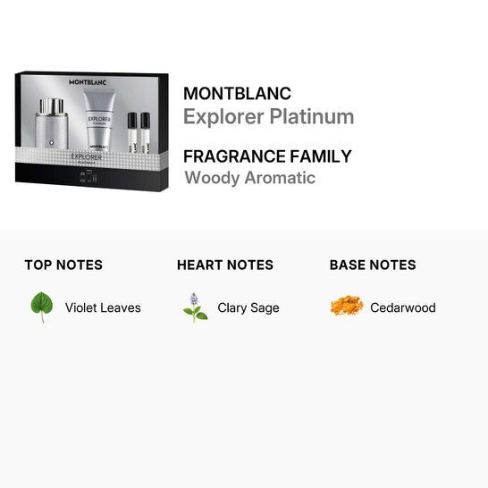 Montblanc Explorer Platinum Gift Set (Eau De Parfum 100ml + Eau De Parfum 7.5ml x2 + Shower Gel 100ml) - Fragrance London