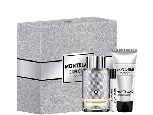 Montblanc Explorer Platinum Gift Set (Eau De Parfum Spray 100ml + Shower Gel 100ml + Eau De Parfum Spray 7.5ml) - Fragrance London
