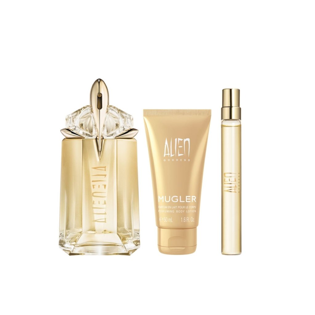 Mugler Alien Goddess Gift Set (Refillable Eau De Parfum 60ml + Body Lotion 50ml + Travel Spray) - Fragrance London
