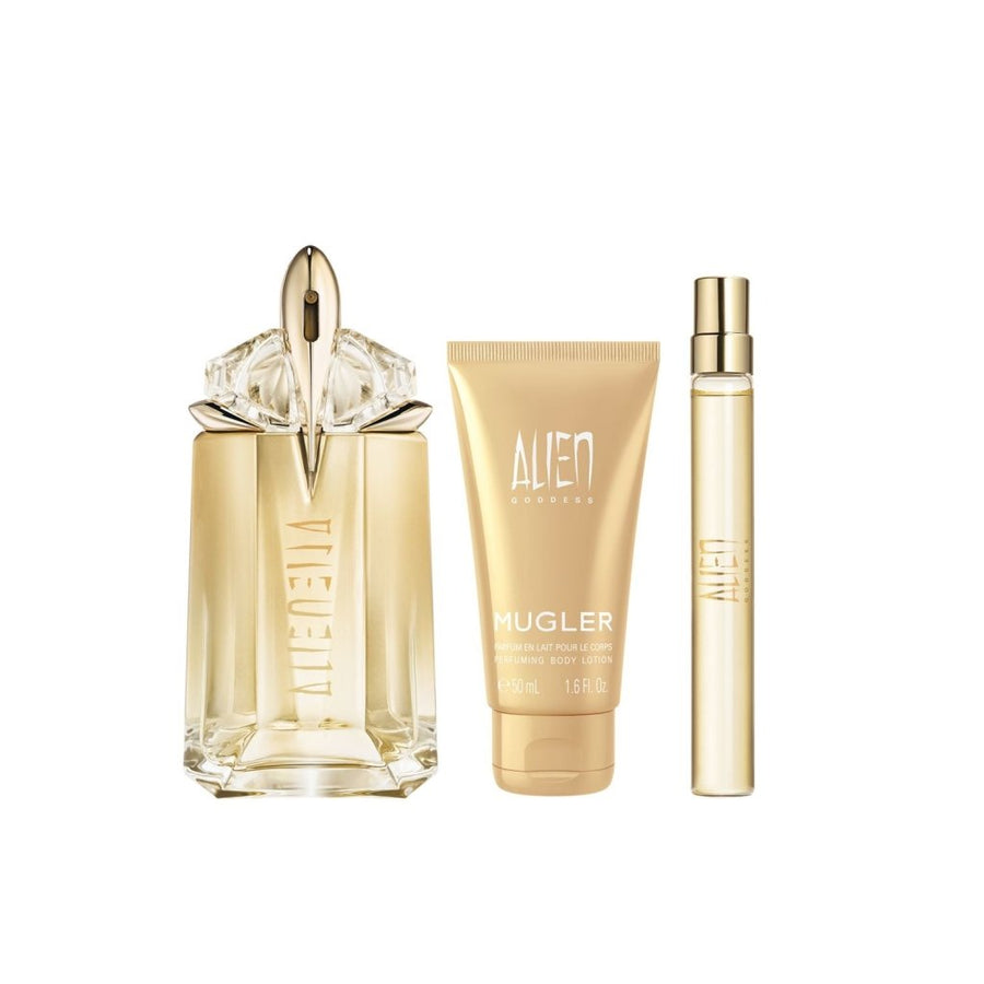 Mugler Alien Goddess Gift Set (Refillable Eau De Parfum 60ml + Body Lotion 50ml + Travel Spray) - Fragrance London