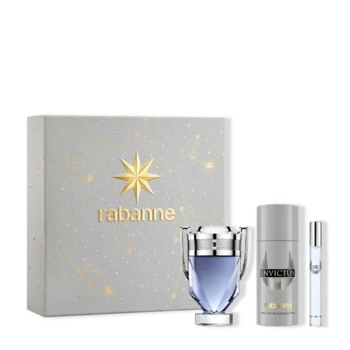Paco Rabanne Invictus Gift Set (Eau De Toilette Spray 100ml + Deodorant Spray 150ml + Eau De Toilette Spray 10ml) - Fragrance London