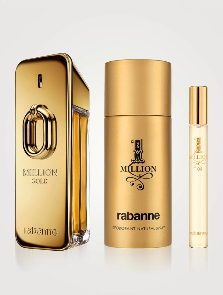Paco Rabanne Million Gold Intense Gift Set (Eau De Parfum Spray 100ml + Deodorant Spray 150ml + 10ml Travel Spray) - Fragrance London