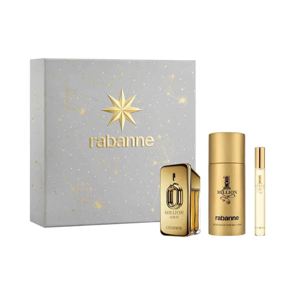 Paco Rabanne Million Gold Intense Gift Set (Eau De Parfum Spray 50ml + Deodorant Spray 150ml + Eau De Toilette Spray 10ml) - Fragrance London