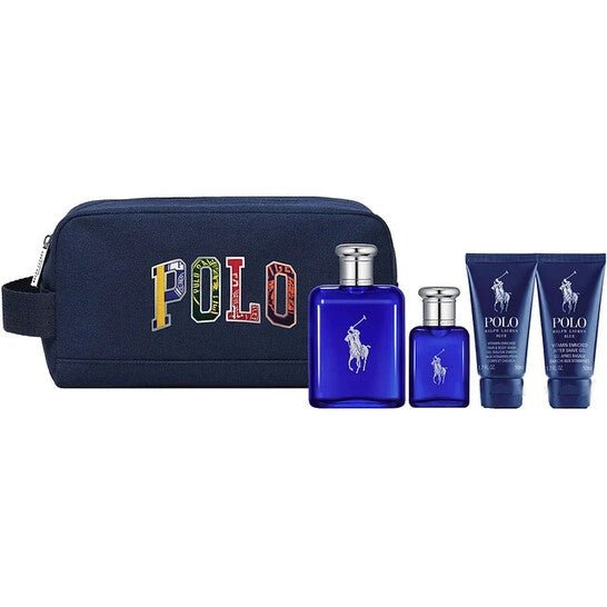 Ralph Lauren Polo Blue Gift Set (EDT 125ml + EDT 40ml + Hair & Body Wash 50ml + Aftershave Gel 50ml + Bag) - Fragrance London