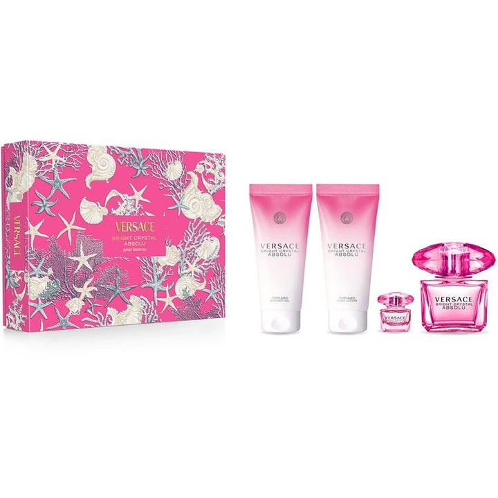 Versace Bright Crystal Absolu Gift Set (Eau De Parfum 90ml + Eau De Parfum 5ml + Body Lotion 100ml + Shower Gel 100ml) - Fragrance London