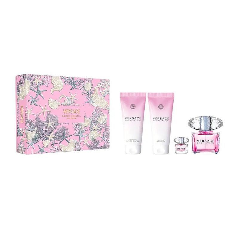 Versace Bright Crystal Gift Set (Eau De Toilette 90ml + Eau De Toilette 5ml + Body Lotion 100ml + Shower Gel 100ml) - Fragrance London