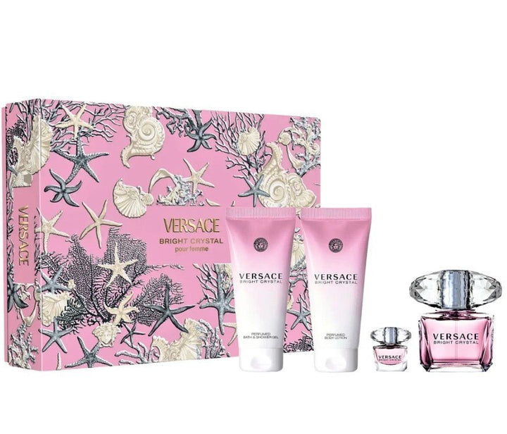 Versace Bright Crystal Gift Set (Eau De Toilette 90ml + Eau De Toilette 5ml + Body Lotion 100ml + Shower Gel 100ml) - Fragrance London