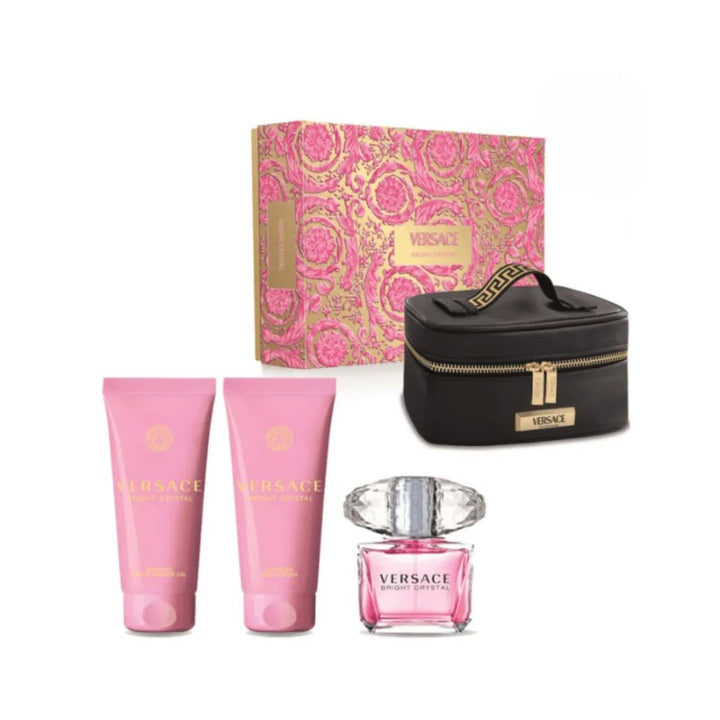 Versace Bright Crystal Gift Set (Eau De Toilette 90ml + Shower Gel 100ml + Body Lotion 100ml + Pouch) - Fragrance London