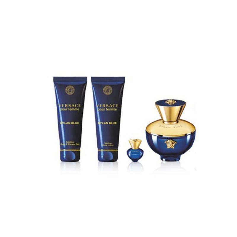 Versace Dylan Blue Femme Gift Set (Eau De Parfum 100ml + Body Lotion 100ml + Shower Gel 100ml + Eau De Parfum 5ml) - Fragrance London
