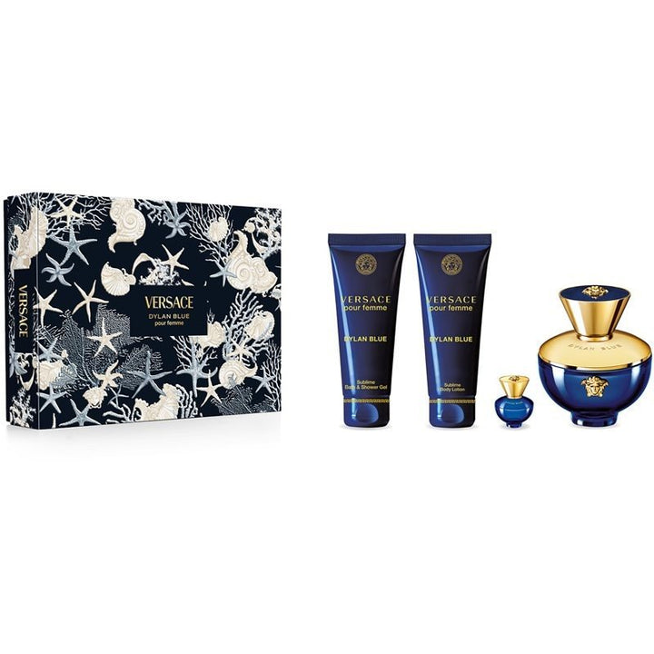 Versace Dylan Blue Femme Gift Set (Eau De Parfum 100ml + Body Lotion 100ml + Shower Gel 100ml + Eau De Parfum 5ml) - Fragrance London