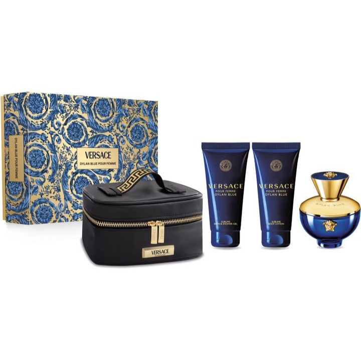 Versace Dylan Blue Femme Gift Set (Eau De Parfum 100ml + Shower Gel 100ml + Body Lotion 100ml + Pouch) - Fragrance London
