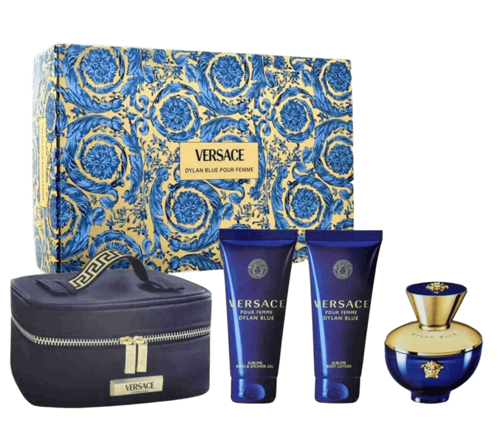 Versace Dylan Blue Femme Gift Set (Eau De Parfum 100ml + Shower Gel 100ml + Body Lotion 100ml + Pouch) - Fragrance London