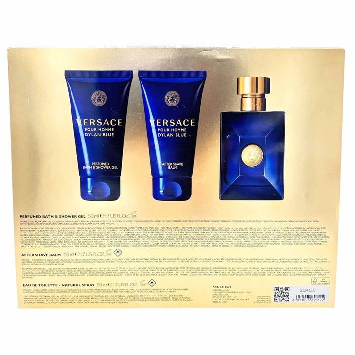 Versace Dylan Blue Gift Set (Eau De Toilette Spray 50ml + Shower Gel 50ml + After Shave Balm 50ml) - Fragrance London