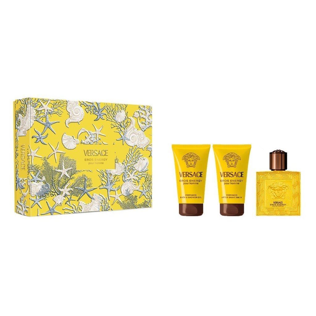 Versace Eros Energy Gift Set (Eau De Parfum Spray 50ml + Shower Gel 50ml + Aftershave Balm 50ml) - Fragrance London