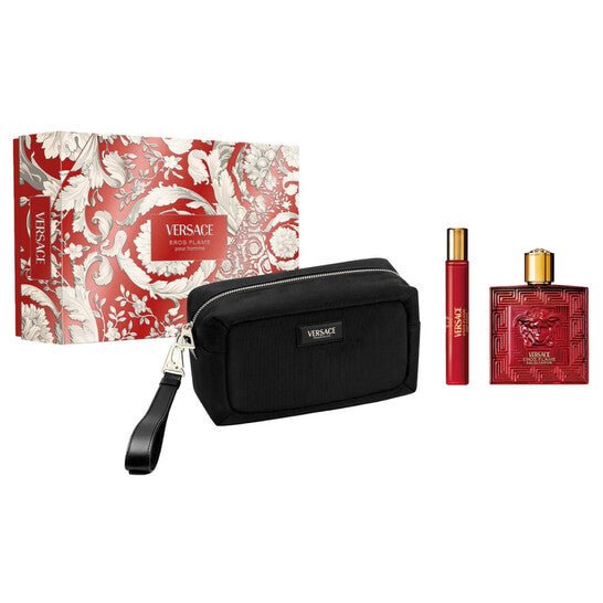 Versace Eros Flame Gift Set (Eau De Parfum Spray 100ml + Eau De Parfum Spray 10ml + Pouch) - Fragrance London