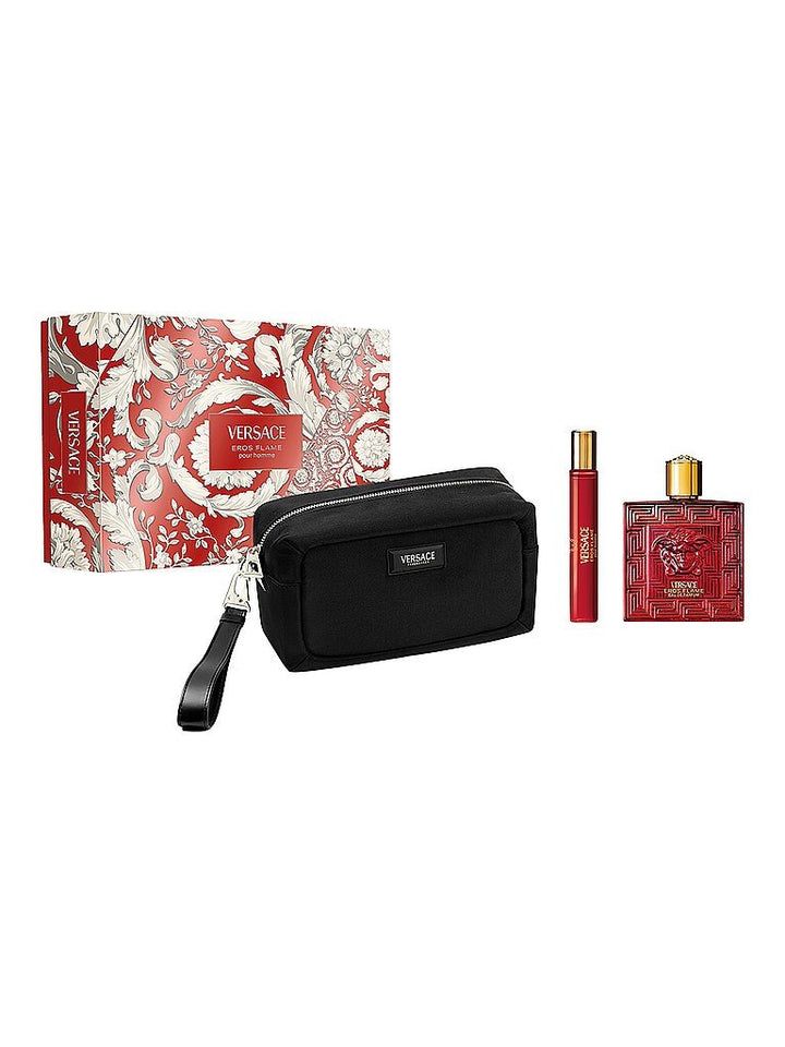 Versace Eros Flame Gift Set (Eau De Parfum Spray 100ml + Eau De Parfum Spray 10ml + Pouch) - Fragrance London