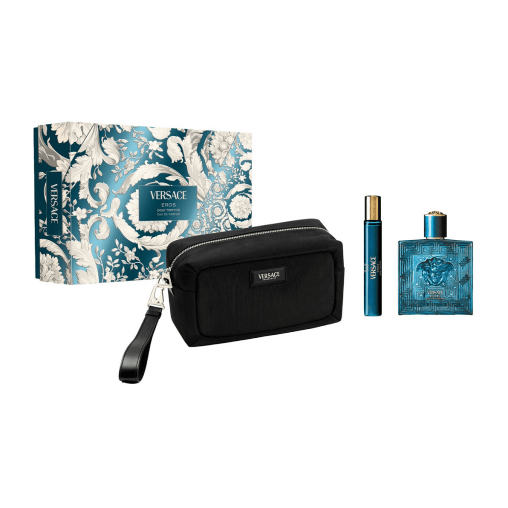 Versace Eros Gift Set (Eau De Parfum Spray 100ml + Eau De Parfum Spray 10ml + Pouch) - Fragrance London