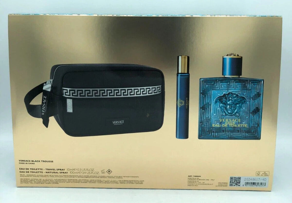 Versace Eros Gift Set (Eau De Toilette 100ml + Eau De Toilette 10ml + Black Bag) - Fragrance London