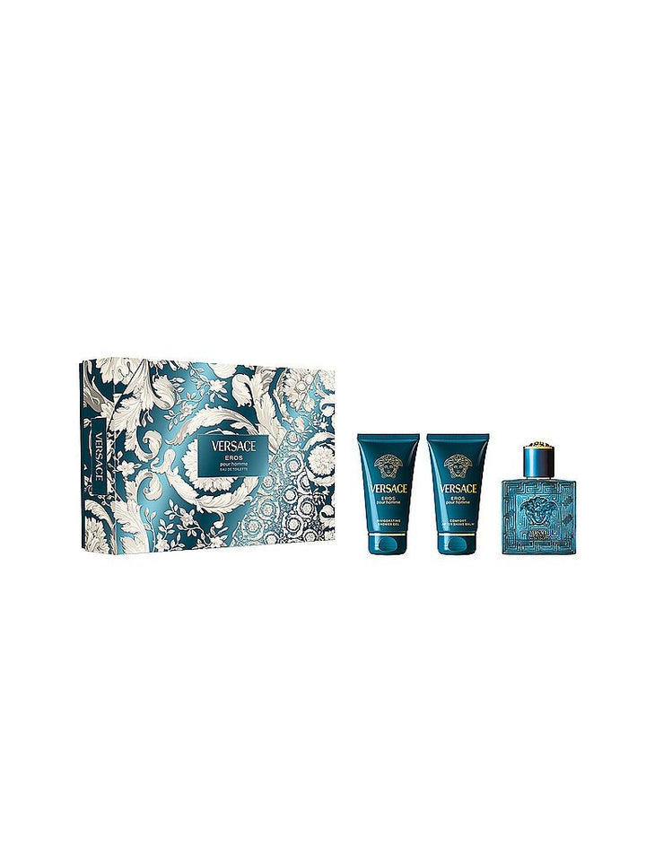 Versace Eros Gift Set (Eau De Toilette Spray 50ml + Shower Gel 50ml + Aftershave Balm 50ml) - Fragrance London